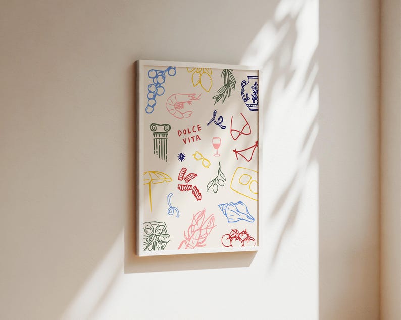 Dolce Vita Print, Kitchen Prints, Summer Wall Art, Hand Drawn Kitchen