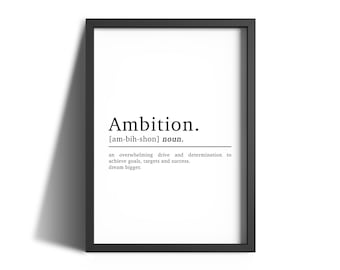 Ambition Definition Motivational Print Office Wall Art Decor | Inspirational Quotes | Inspirational Wall Art | Office Prints