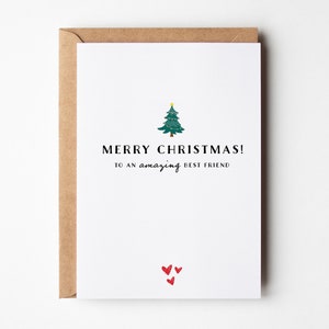 Carte de Noël meilleure amie, carte de joyeux Noël pour meilleure amie, carte d'amitié arbre de Noël simple pour elle, carte de joyeux Noël pour amis
