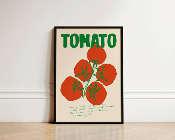 Kitchen Print, Mid Century Tomato Print, Kitchen Food Print, Kitchen Decor, Kitchen Gift, Fruit Print, French Kitchen Art, Kitchen Wall Art