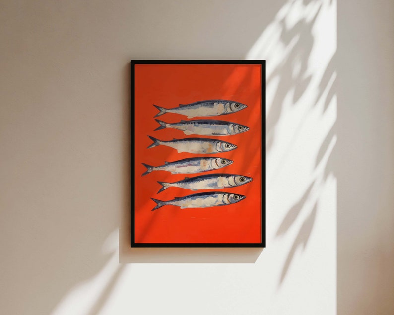 Sardines Kitchen Print, Sardine Print, Kitchen Prints, Fish Print, Red