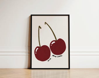 Mon Cheri Bedroom Print, Bedroom Art, Apartment Decor, Cherry Bedroom Wall Art, Above Bed Art, Cherry Home Decor, French Quote Wall Art