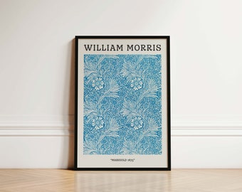 William Morris Marigold Print | Vintage Wall Art | Famous Artist Prints | Blue Wall Art | Bathroom Prints | Farmhouse Style Decor | Art