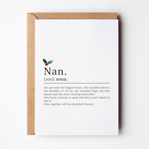 Carte de Noël définition de nan, Carte de nan, Carte de Noël de nan, Carte de Noël pour grand-mère, Cartes de Noël de grands-parents pour elle, nounou, cadeau grand-mère