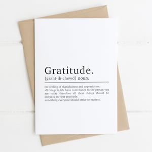 Carte de définition de gratitude | Carte pour les amis | Carte Famille | Carte Meilleur ami | Nouvelle carte de famille | Carte de félicitations | Cartes de remerciement