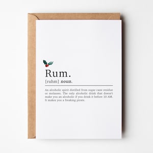 Carte de Noël avec rhum, Carte de Noël pour mari, Cartes de rhum, Carte de Noël amusante, Carte pour amateur de rhum, Définition du rhum, Cartes de Noël avec alcool