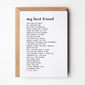 Best Friend Birthday Card, Best Friend Poem, Friend Birthday Card, Birthday Card Best Friend, Friendship Card, Best Friend Thank You Card