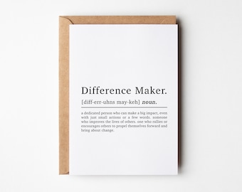 Difference Maker Definition Promotion Card | Motivational Birthday Card | New Job Card | Motivational Card | Positive Card | New Business