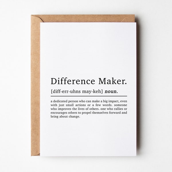Difference Maker Definition Promotion Card | Motivational Birthday Card | New Job Card | Motivational Card | Positive Card | New Business