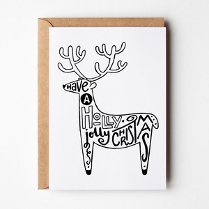 Avoir une carte de Noël Holly Jolly, carte de Noël de renne, carte de Noël pour un ami, carte de famille de Noël, carte de renne de dessin au trait, pour elle
