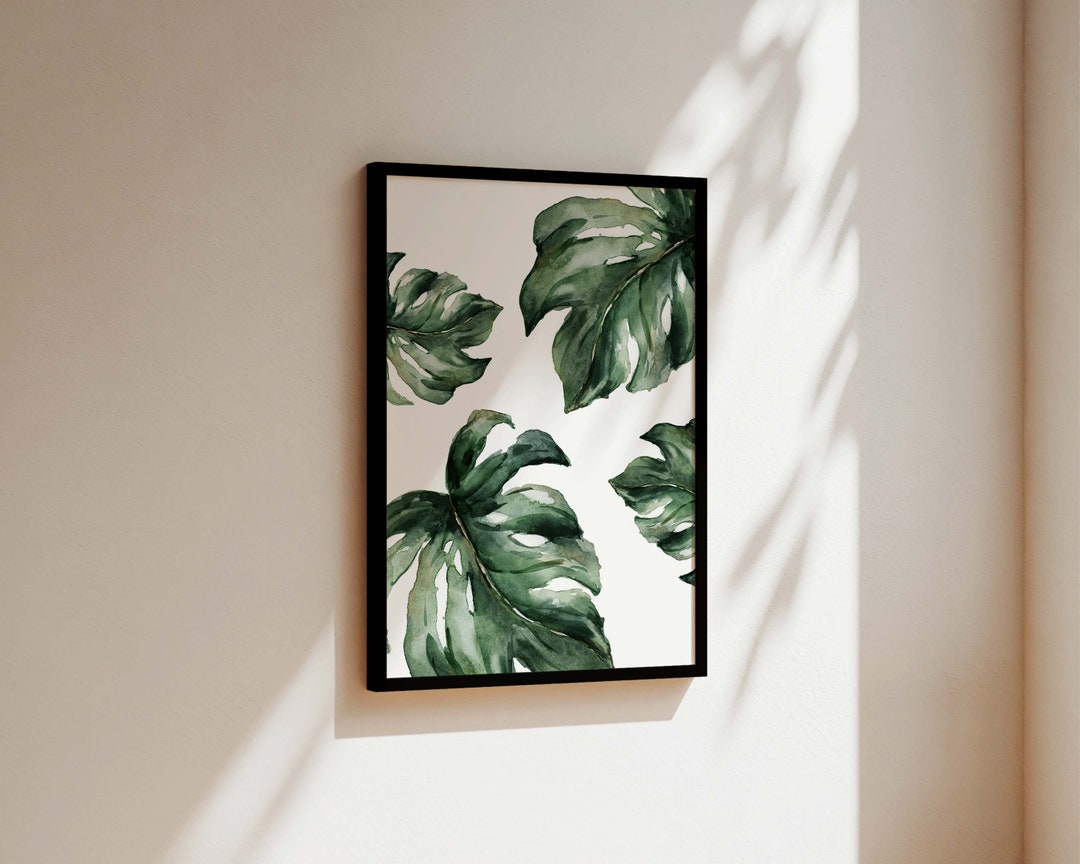 Botanical Wall Art Monstera Leaf Print Green Bathroom Prints Leaf Print ...