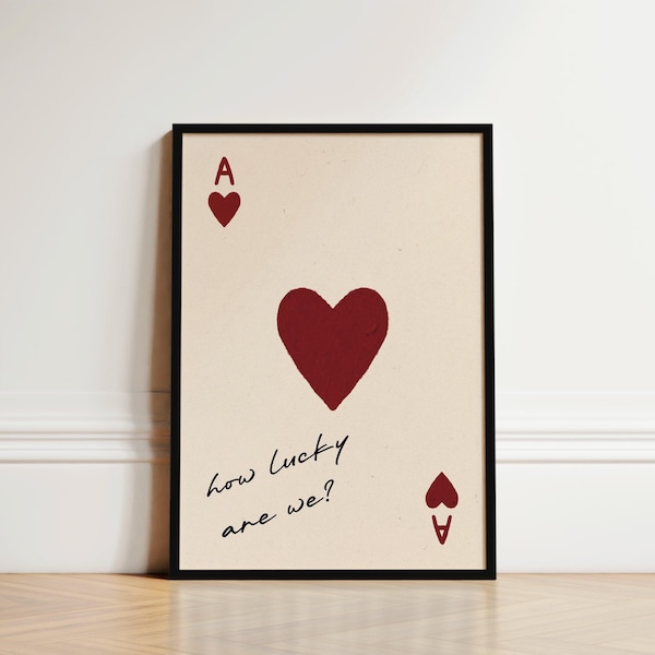 Láminas para dormitorio, Qué suerte tenemos, Lámina de naipes, Arte mural para dormitorio, Póster "Sentirse afortunado", Decoración de dormitorio, Arte dibujado a mano, Decoración de apartamentos