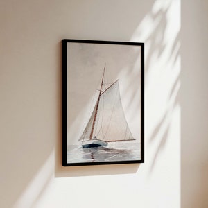 Vintage Sailboat Oil Painting Print | Muted Tones | Oil Painting Poster | Sailboat Wall Art Antique Style