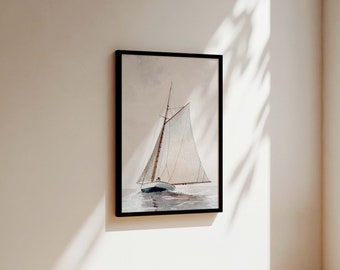 peinture à l'huile vintage de voilier | Tons étouffés | Poster de peinture à l'huile | Déco murale voilier style ancien