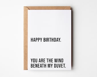 Funny Boyfriend Birthday Card, Wind Beneath Duvet, Birthday Card For Husband, Birthday Cards For Him, Husband Birthday Card, Rude Cards