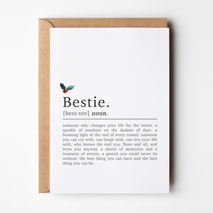 Carte de Noël meilleur ami, définition Bestie, carte de Noël pour meilleur ami, carte de Noël Bestie, carte d'amitié de Noël, pour elle, Bestie