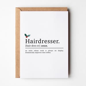 Carte de Noël de coiffeur, définition de coiffeur, carte de joyeux Noël de coiffeur, carte de Noël simple d'un ami pour elle, carte de joyeux Noël