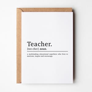 Carte de professeur, Définition de l'enseignant, Carte de remerciement de l'enseignant, Carte de fin d'année, Cartes de remerciement de l'enseignant, Meilleur cadeau pour enseignant, Carte de fin d'école
