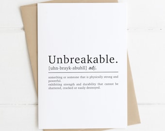 Unbreakable Definition Card | New Job Card | New Business Card | New Venture Card | Motivational Card | Inspirational Card | Positivity Card