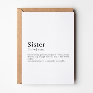 Sister Birthday Card, Sister Definition, Card For Sister, Birthday Card For Sister, Birthday Card From Brother, Sister Card, Sibling Cards