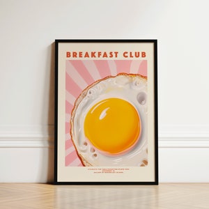 The Breakfast Club Kitchen Print, Retro Kitchen Poster, Kitchen Wall Art, Fun Kitchen Decor, Retro Kitchen Sign, Vintage Pink Print, Egg Art
