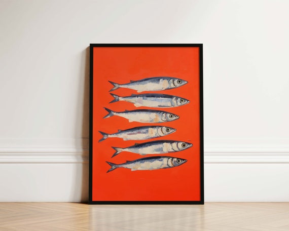 Sardines Kitchen Print, Sardine Print, Kitchen Prints, Fish Print, Red Fish Poster, Sardine Poster, Fish Lover Print, Italian Kitchen Art