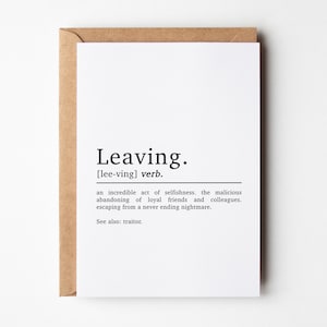 Carte de départ amusante, Définition de départ, Carte de départ d'un nouvel emploi, Carte de départ d'un ami de travail, Carte de départ d'un collègue de travail, Carte de nouvel emploi d'un collègue