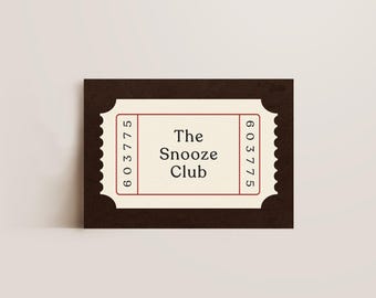 The Snooze Club Ticket Above Bed Wall Art, Bedroom Print, Home Wall Decor