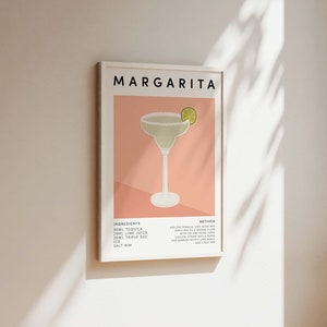 Margarita Cocktail Print, Kitchen Bar Drink Poster, Dining Room Wall Art, Home Bar Accessories, Mixology Recipe, Best Friend Gift, For Her