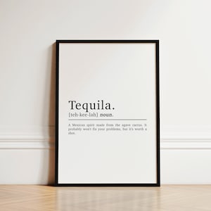 Tequila Definition Print, Home Bar Print, Kitchen Wall Art, Home Bar Accessories, Kitchen Poster, Bar Cart Sign, Kitchen Print, Drinks Print