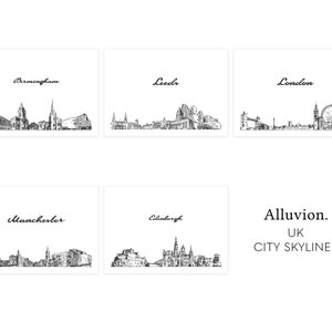 Gravures d'horizons de ville du Royaume-Uni, estampes célèbres de monument du Royaume-Uni, impression d'horizon de Londres, Manchester, Birmingham, Édimbourg, Leeds, dessin au trait Sky