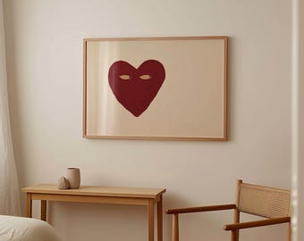 Side Eye Heart Print, Quirky Bedroom Wall Art, Above Bed Print