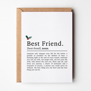 Carte de Noël meilleur ami, définition meilleure amie, carte de Noël pour meilleure amie, carte de Noël d'un ami, carte d'amitié de Noël, pour elle
