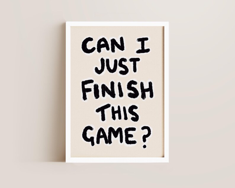 Gaming Poster, Gamer Gift, Hand Drawn Oil Pastel Print White Frame