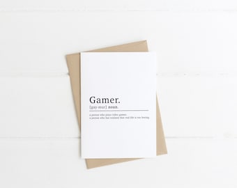 Gamer Definition Birthday Card | Cards For Gamers | Gaming Christmas Card | Gamer Birthday Card | Dictionary Style Card | A6 | Boys Birthday