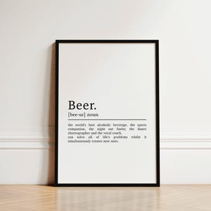 Beer Print, Beer Definition, Home Bar Accessories, Man Cave Decor, Home Bar Decor, Beer Poster, Kitchen Print, Man Cave, Beer Gifts For Him