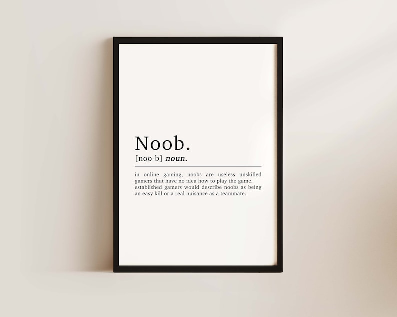 Noob Definition Gaming Print, Gaming Poster, Gaming Gifts, Boys Bedroom Decor, Gaming Decor, Gamer Gifts, Gaming Wall Art, Games Room Print Black Frame