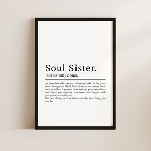 Best Friend Gifts, Soul Sister Definition, Friendship Gift, Friendship Print, Soul Sister Gift, Sister Gifts, Best Friend Print, Bestie Gift