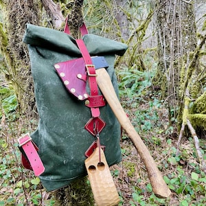 RollTop Backpack - Handmade in USA - Motorcycle Backpack - Bushcraft Backpack - Waxed Canvas - Rucksack - Bushcraft Bag - Bushcraft Gear