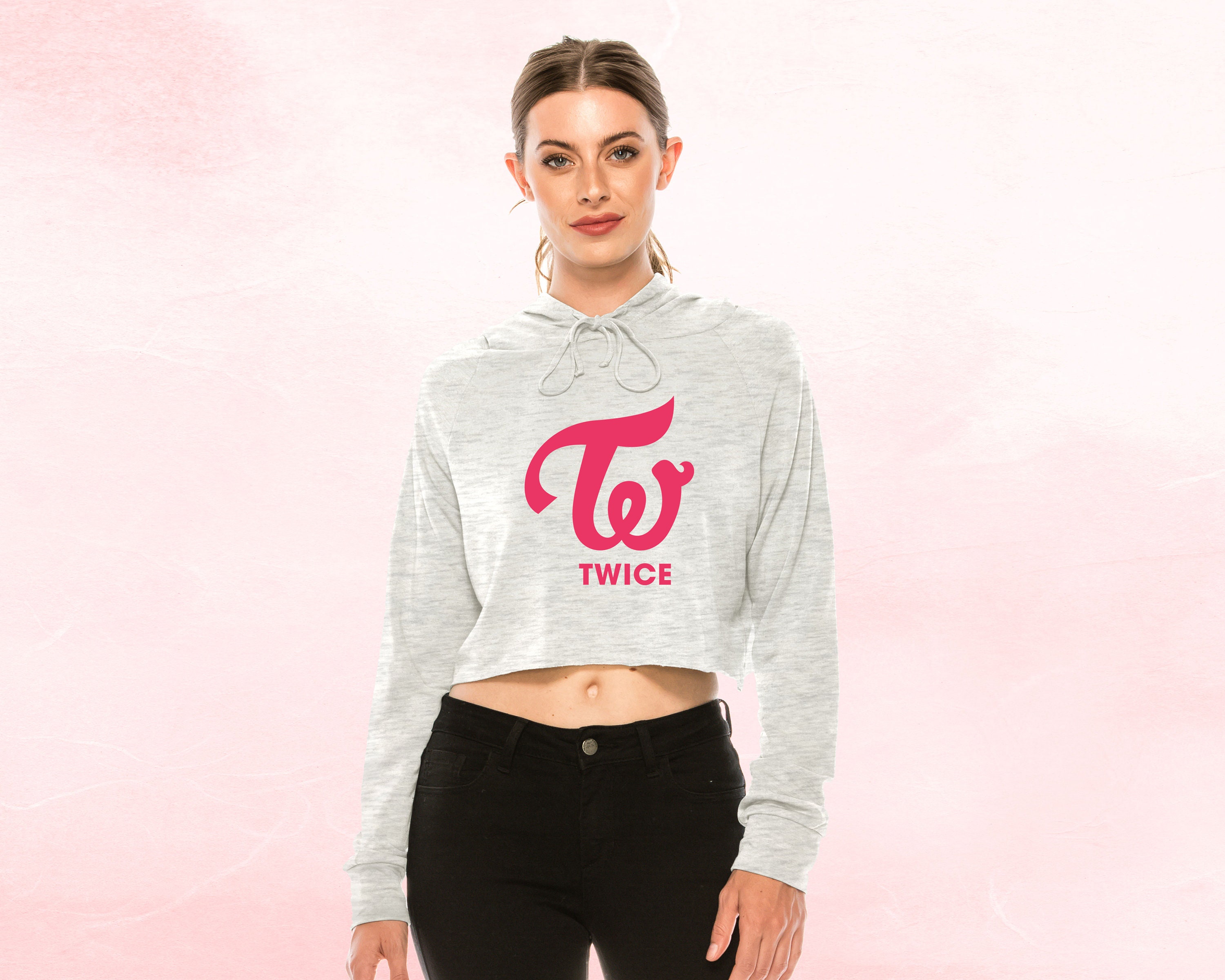 K Pop Twice Logo Print Women S French Terry Crop Hoodie Etsy