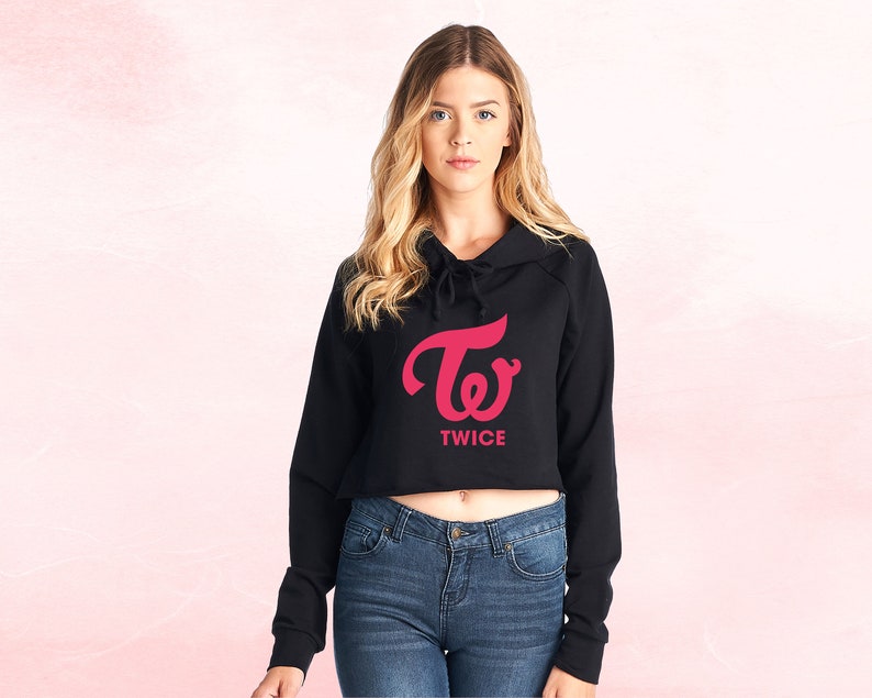 K Pop Twice Logo Print Women 39 S Crop Swea New Shipping Free Shipping French Terry Hoodie