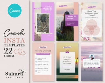 Instagram Stories Templates for Coach - Canva Engagement Templates, Bloggers and Mystic Coaches, Astrology, Tarot, Therapist, Yoga