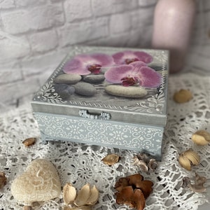 Vintage casket orchids, wooden box, handmade, decoupage