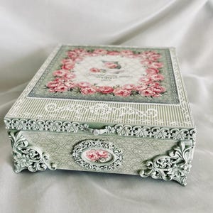 Vintage telåda, trälåda, handgjord, decoupage