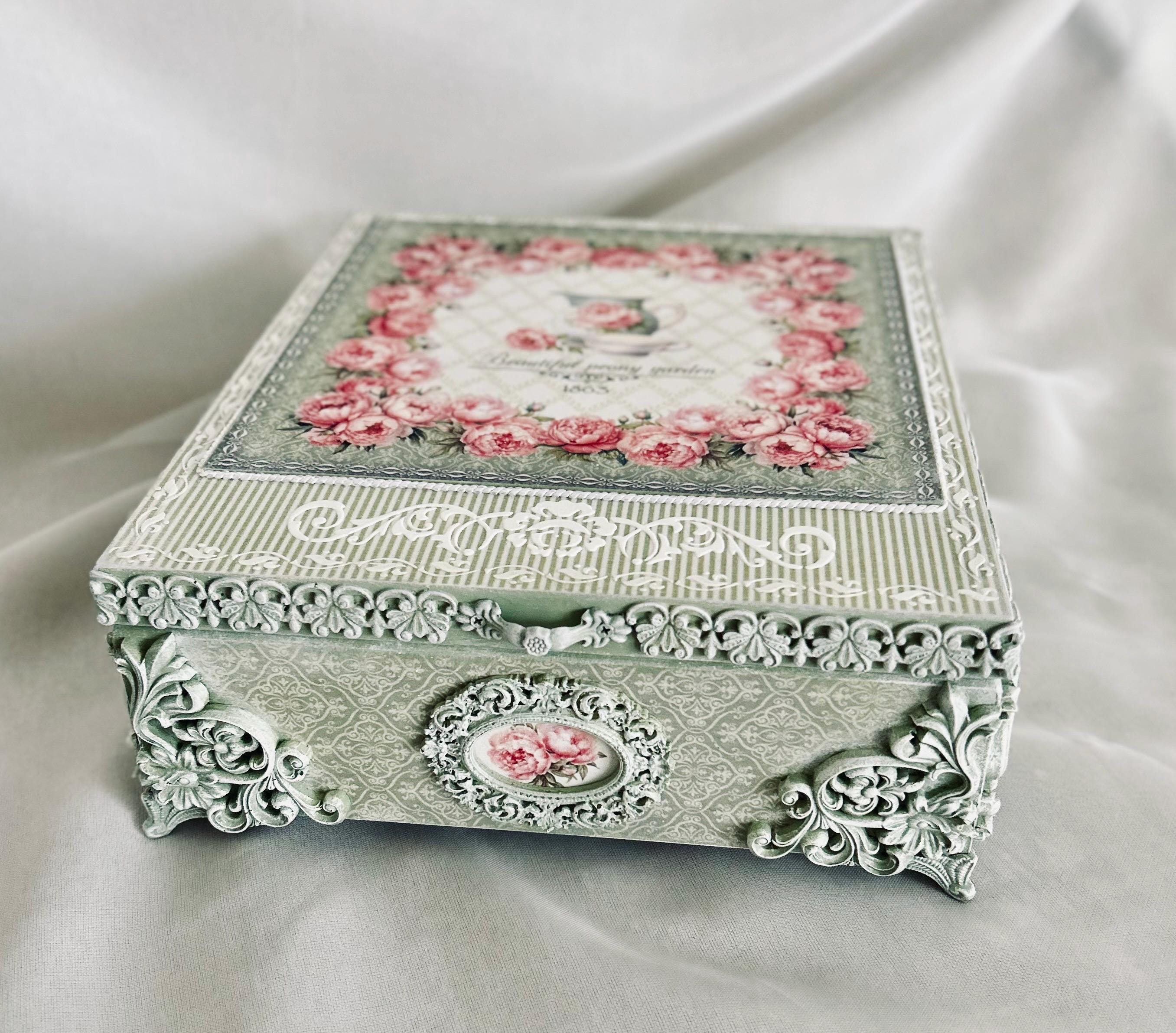 Vintage tea box, wooden box, handmade, decoupage