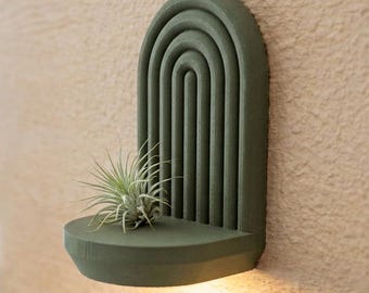 Nordic Arch Wall Sconce Shelf | Minimal Japandi Decor Niche | Candle Holder Figurine Display with Ambient Lighting