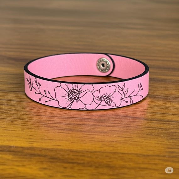 Elegant Pink Leather Bracelet Neptune bracelet pink exception alligator - Maison Jean Rousseau main image 4