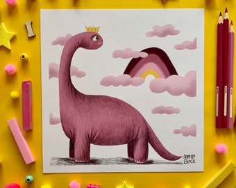 Roze Dinosaurus Brachiosaurus I Fine Art Print