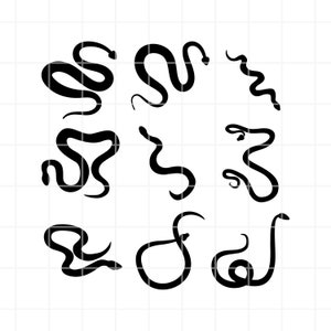 May include: A set of nine black snake silhouettes in various poses, arranged in a circular pattern.