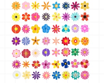Retro Blume SVG, PNG, AI, Clipart Bundle. Floral geschnittene Dateien (Digitaler Download)